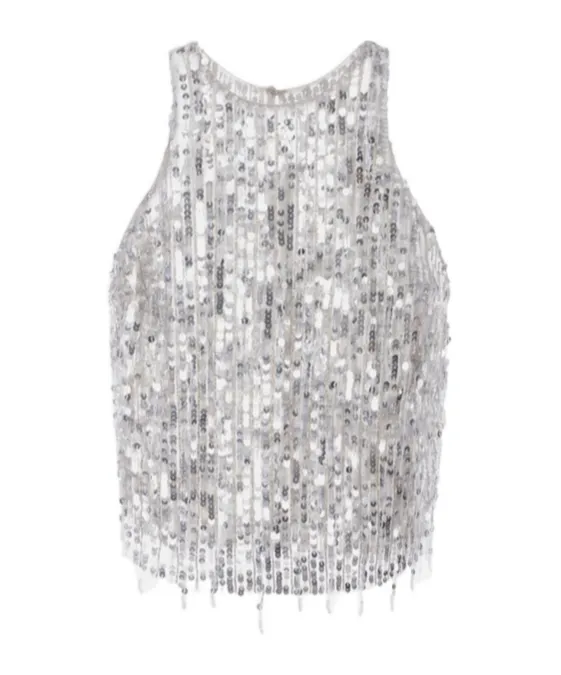 Elisabetta Franchi Sequin Embellished Cropped Tulle Top