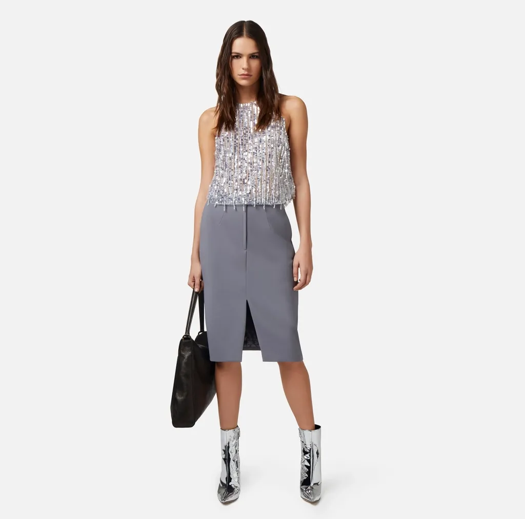 Elisabetta Franchi Sequin Embellished Cropped Tulle Top