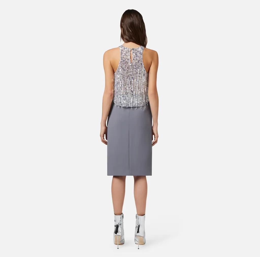 Elisabetta Franchi Sequin Embellished Cropped Tulle Top