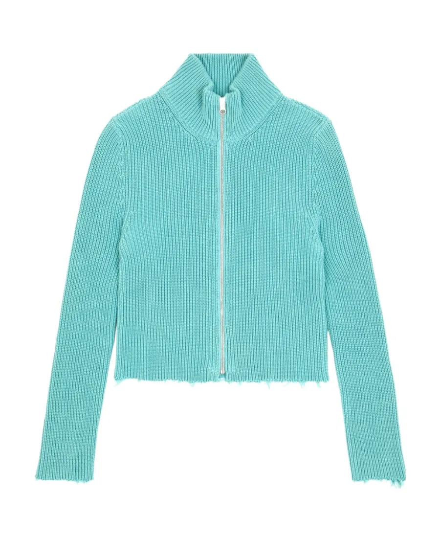 Mm6 Maison Margiela Raw-Cut Zipped Cropped Cardigan