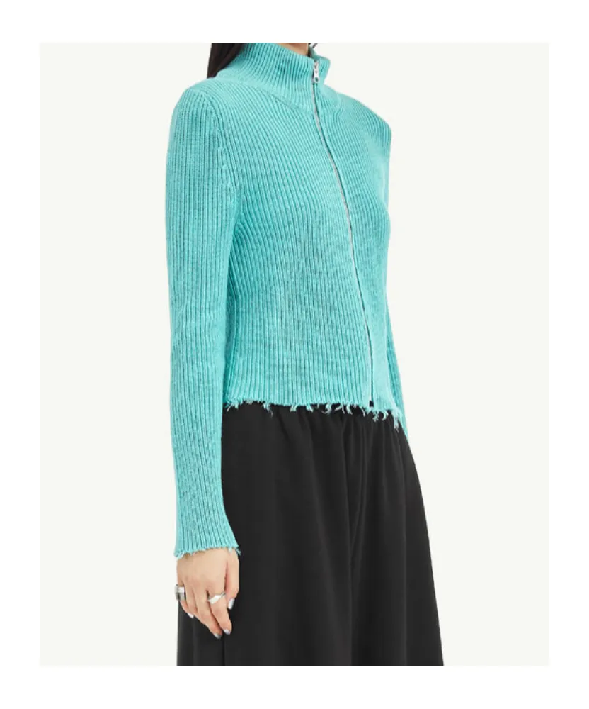Mm6 Maison Margiela Raw-Cut Zipped Cropped Cardigan