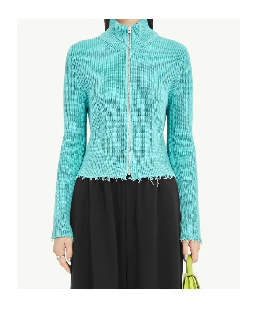 Mm6 Maison Margiela Raw-Cut Zipped Cropped Cardigan