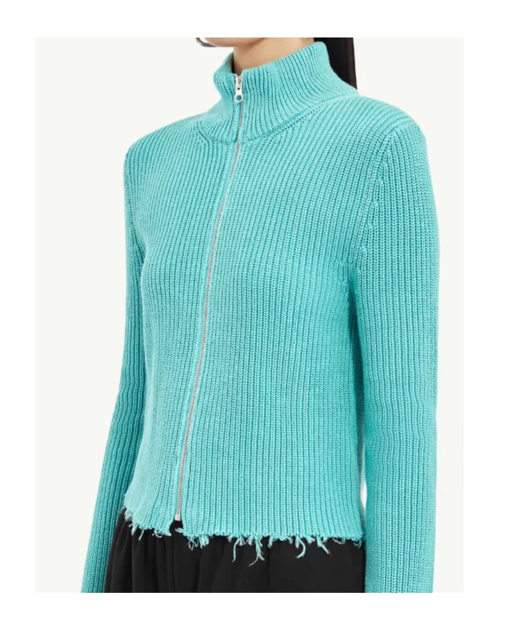 Mm6 Maison Margiela Raw-Cut Zipped Cropped Cardigan