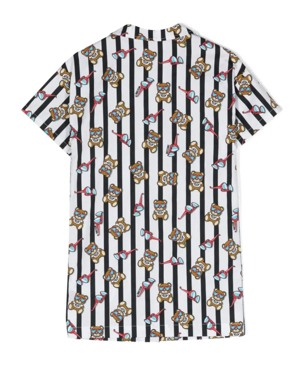Teddy Bear-Print Striped Dress
