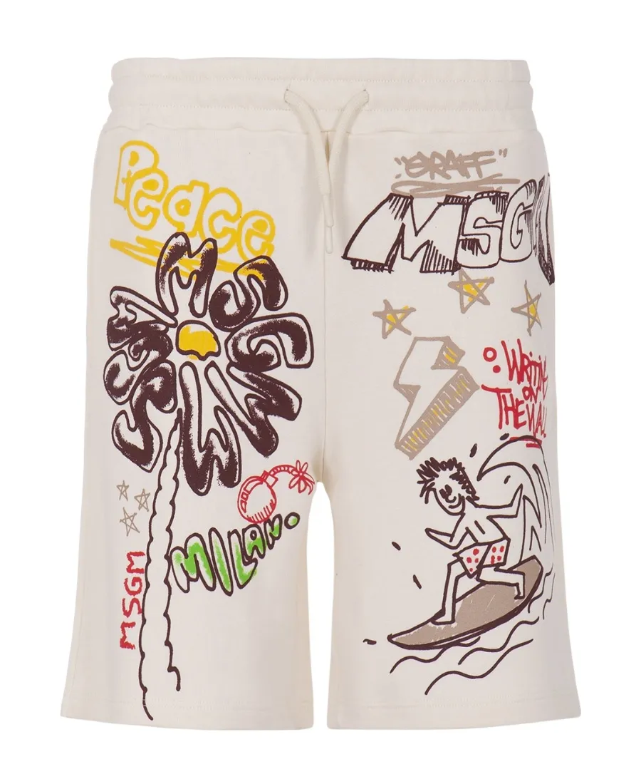 Msgm Kids Graffiti Printed Bermuda Shorts