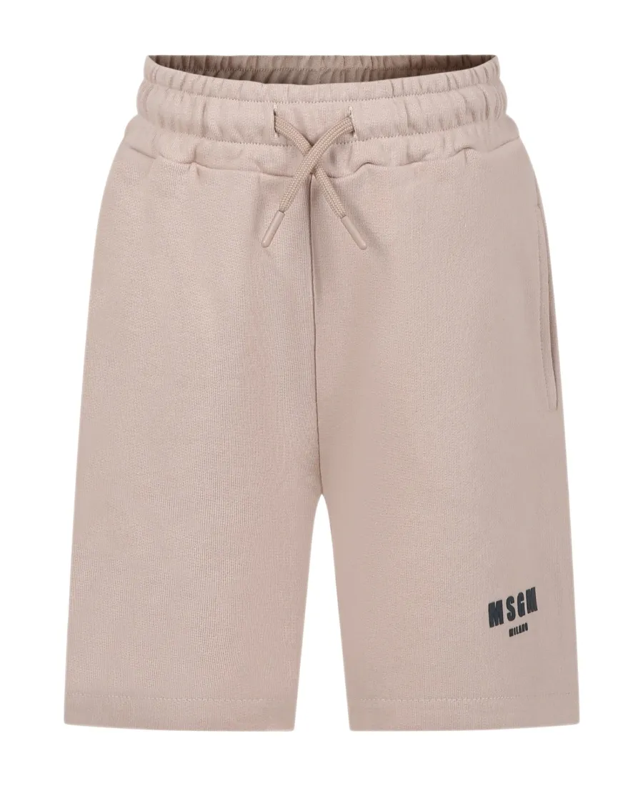 Msgm Kids Logo Printed Drawstring Bermuda Fleece Shorts