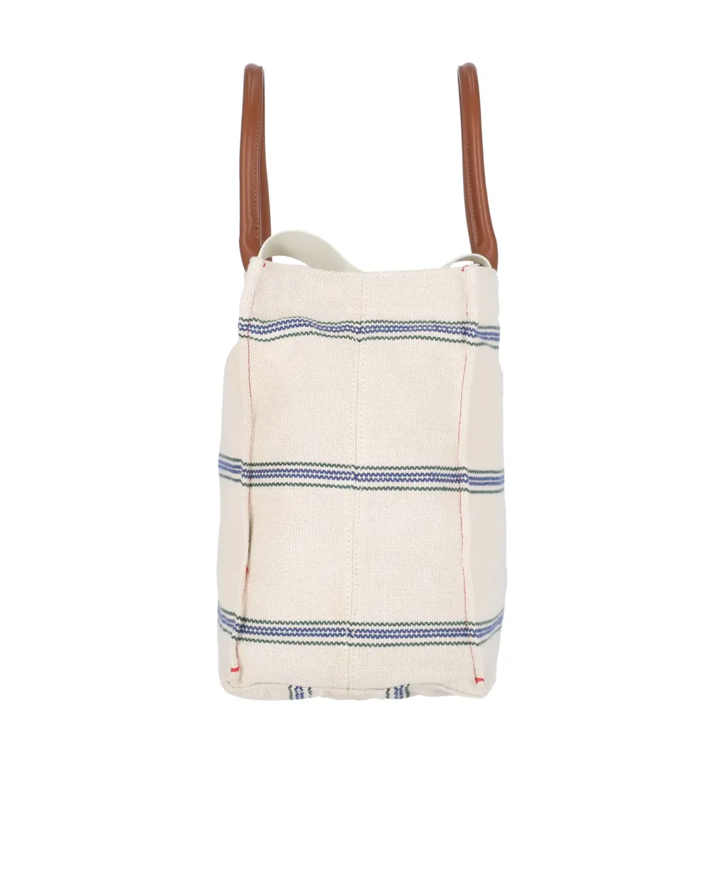 Marni Logo Embroidered Striped Large Tote Bag