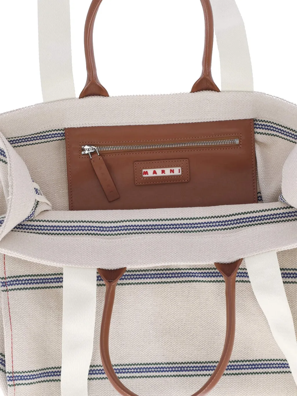 Marni Logo Embroidered Striped Large Tote Bag