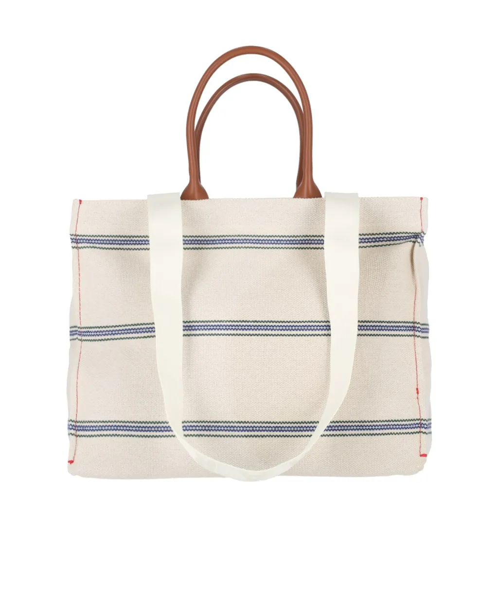 Marni Logo Embroidered Striped Large Tote Bag