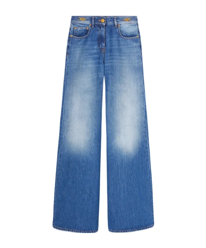 Versace Medusa 95 Logo-Engraved Mid-Rise Flared Jeans
