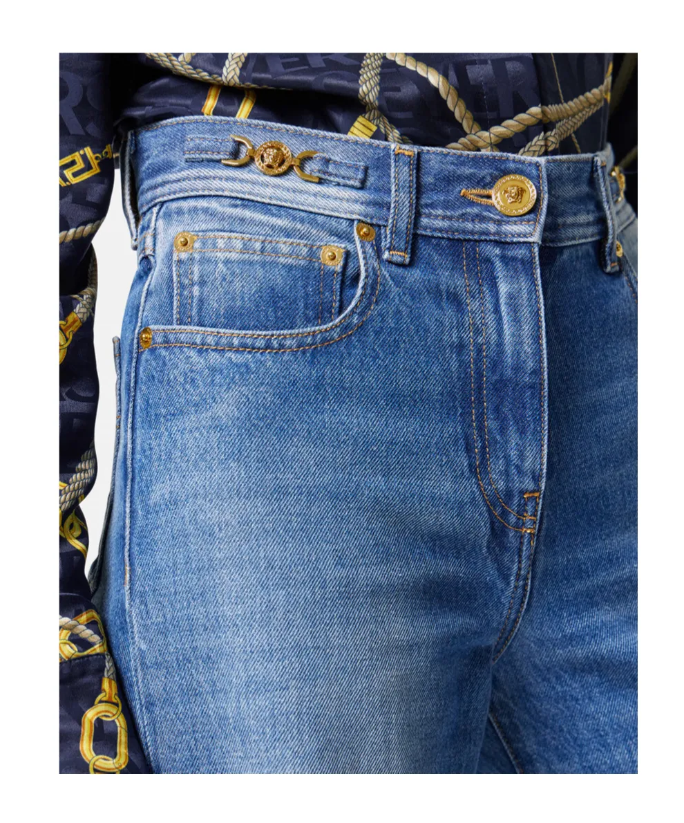 Versace Medusa 95 Logo-Engraved Mid-Rise Flared Jeans