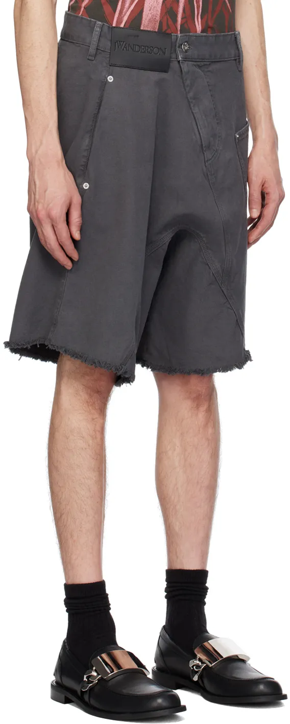 Jw Anderson Asymmetric-Waist Fringed-Edge Bermuda Shorts