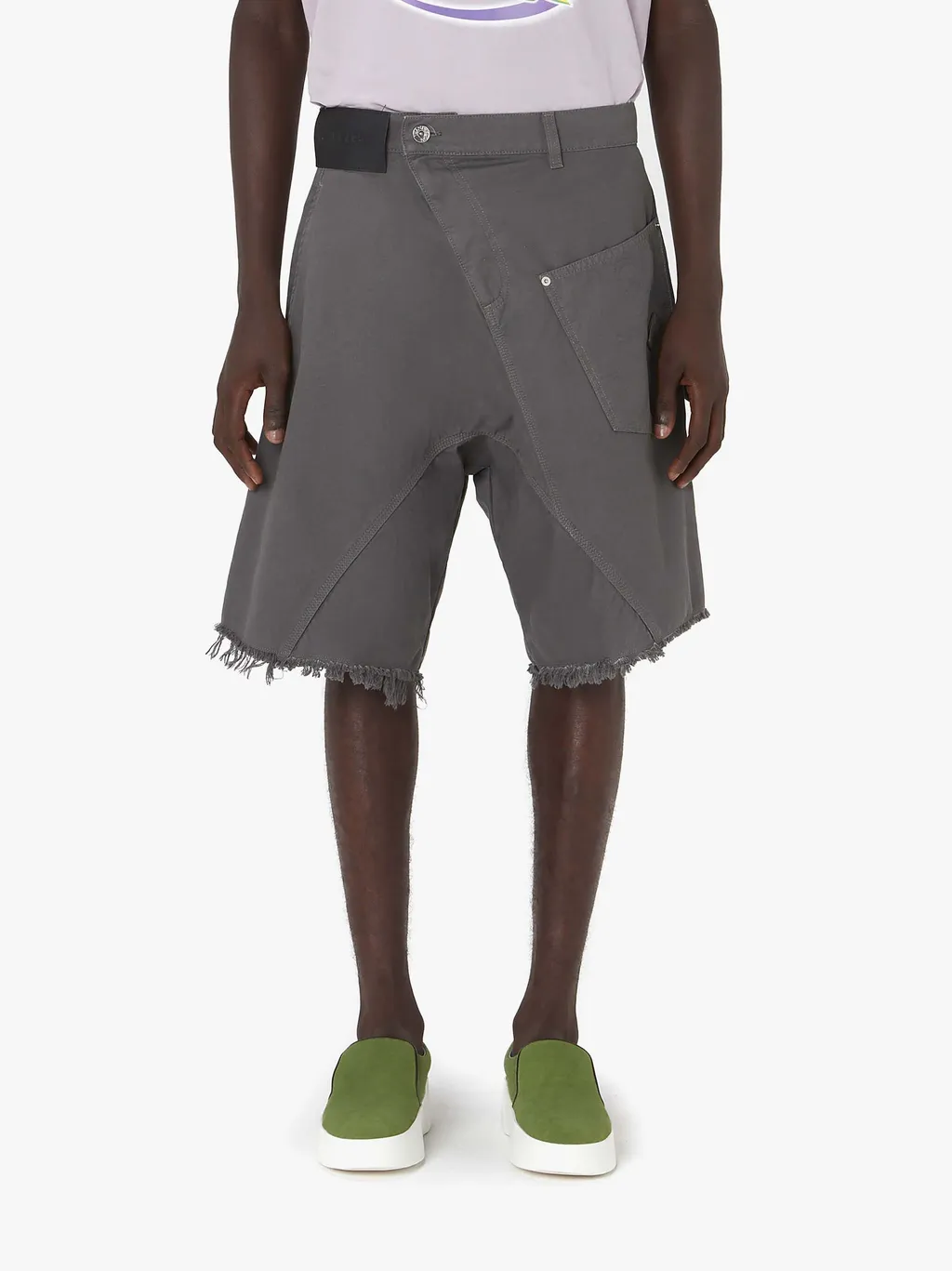 Jw Anderson Asymmetric-Waist Fringed-Edge Bermuda Shorts