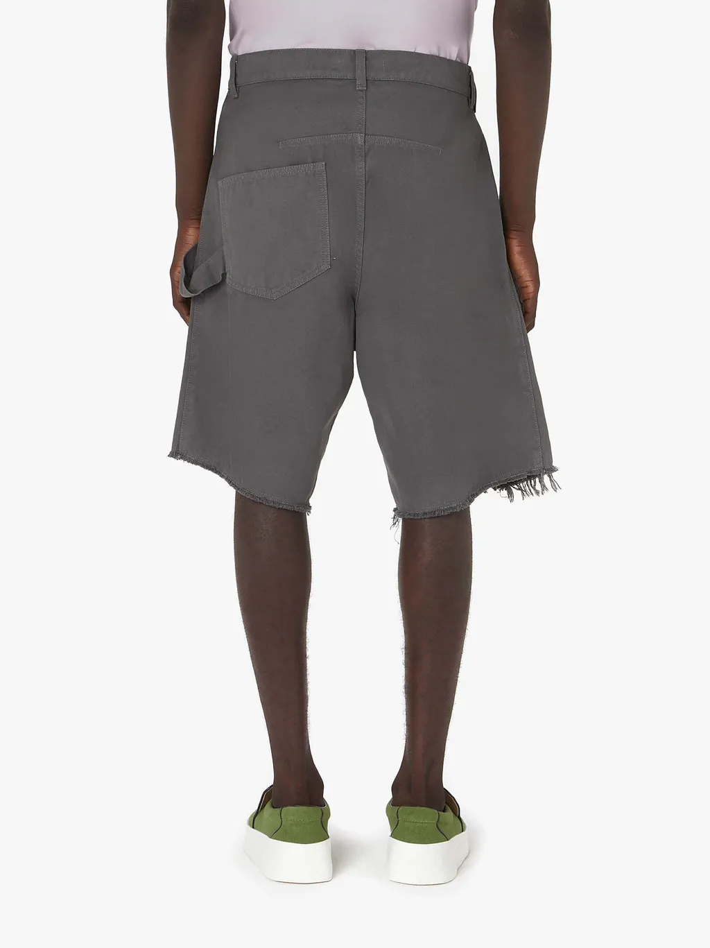 Jw Anderson Asymmetric-Waist Fringed-Edge Bermuda Shorts