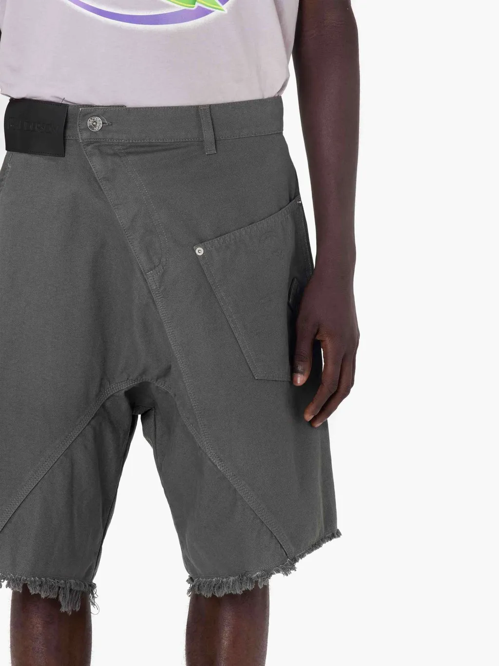 Jw Anderson Asymmetric-Waist Fringed-Edge Bermuda Shorts