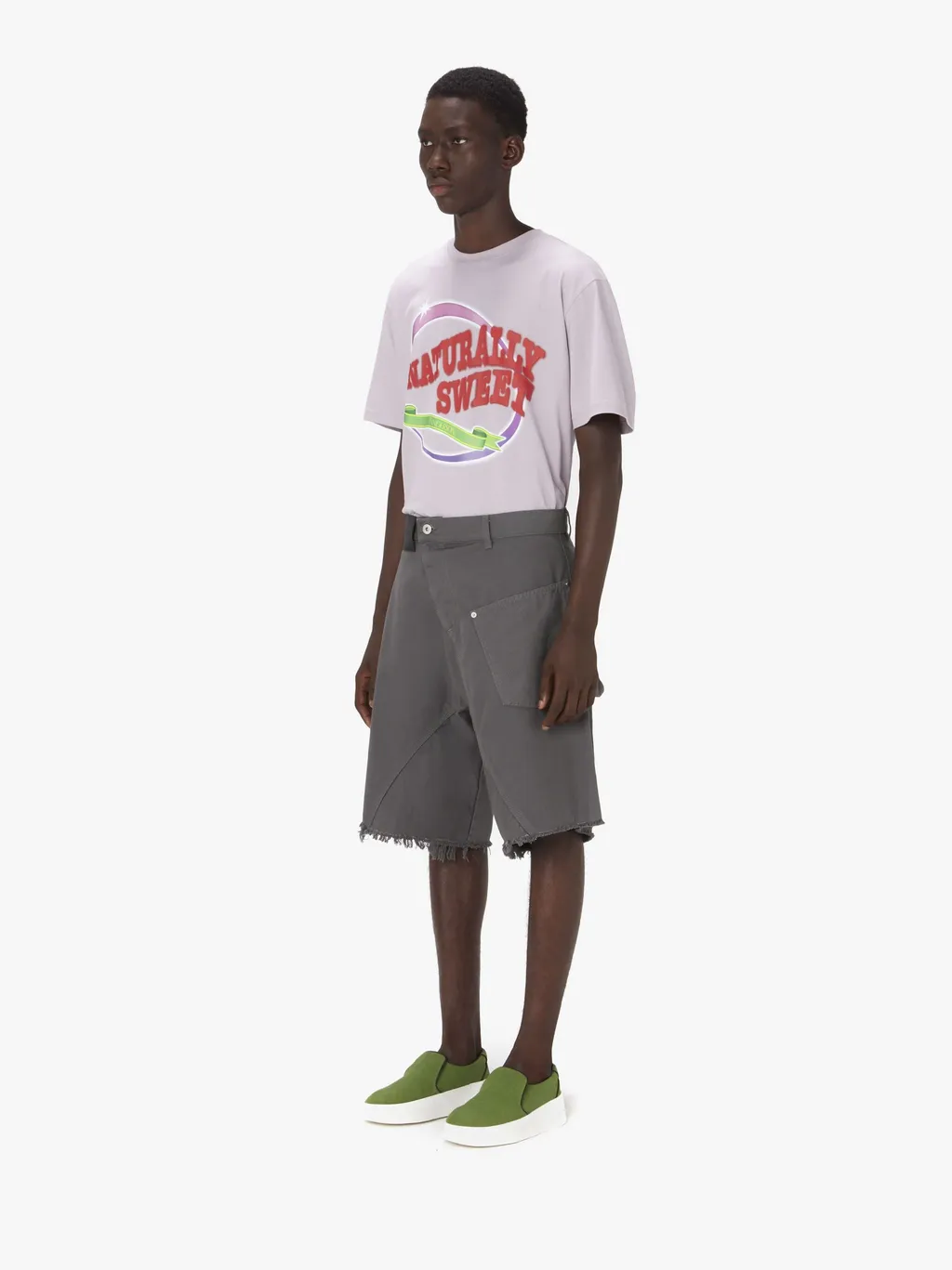 Jw Anderson Asymmetric-Waist Fringed-Edge Bermuda Shorts