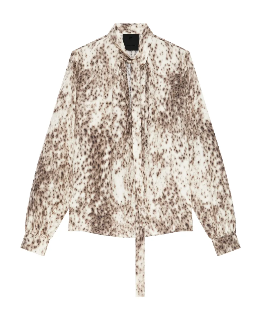 Blouse In Silk With Snow Leopard Print And Lavalliere