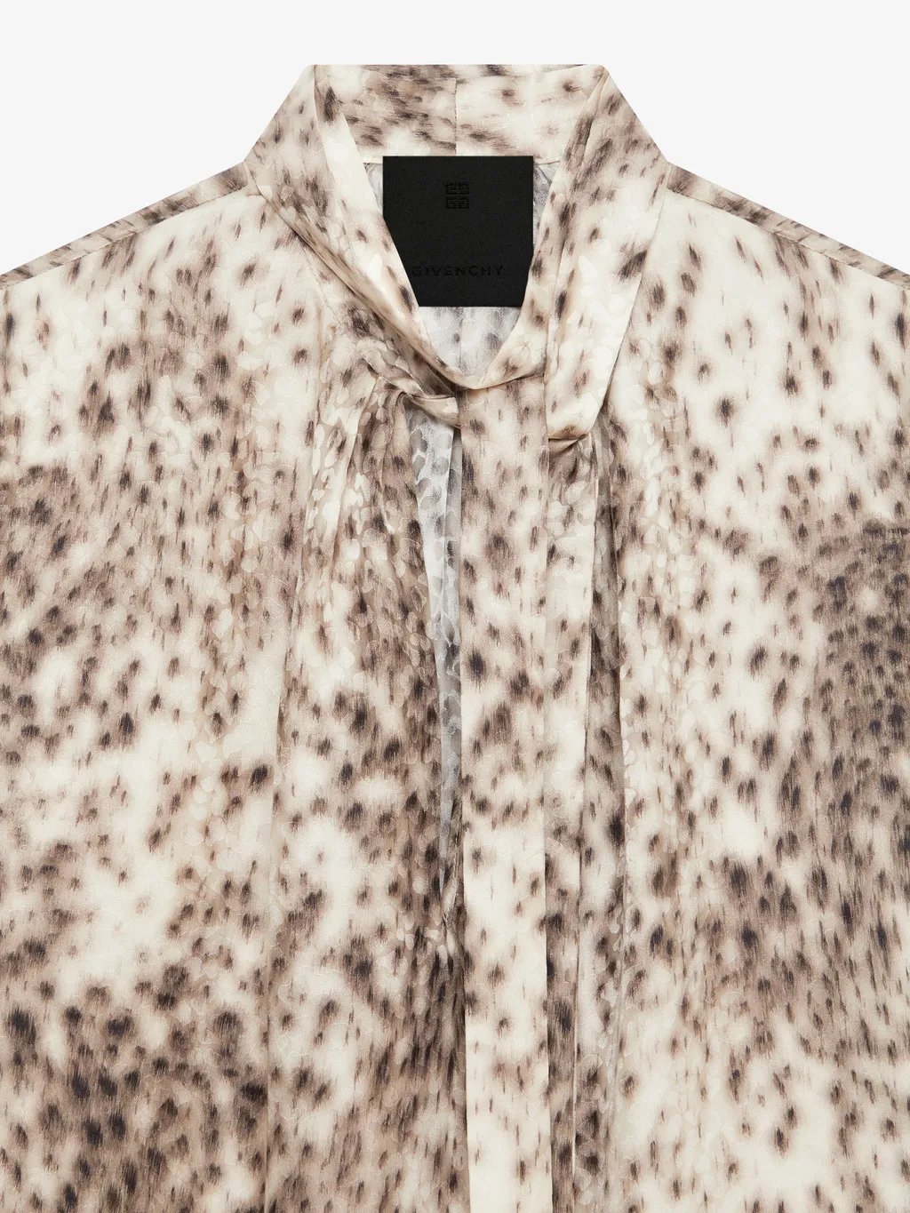 Blouse In Silk With Snow Leopard Print And Lavalliere