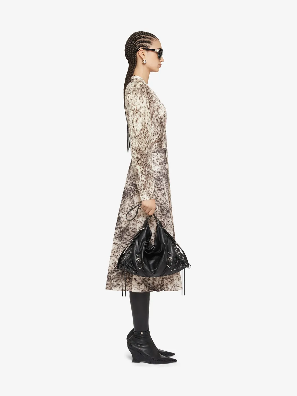 Blouse In Silk With Snow Leopard Print And Lavalliere