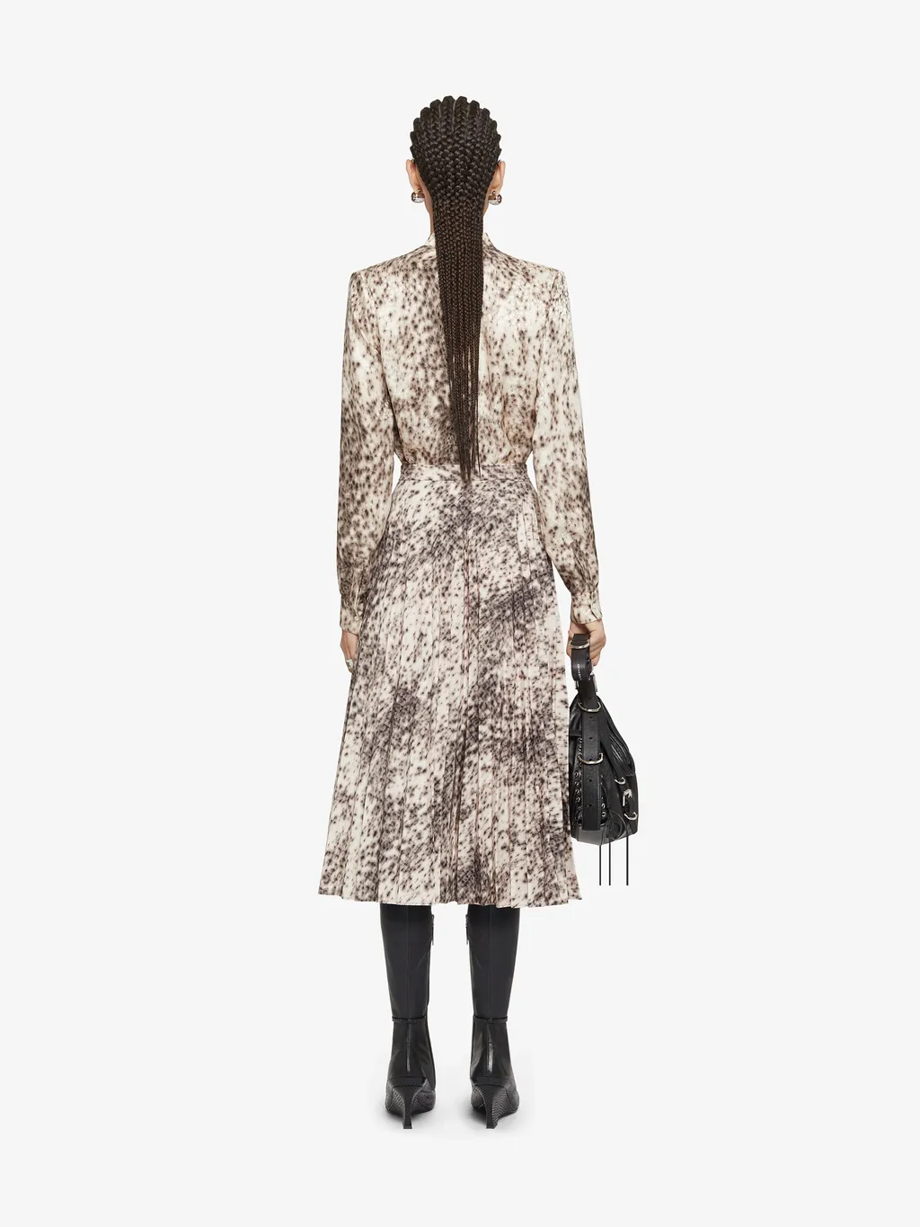 Blouse In Silk With Snow Leopard Print And Lavalliere