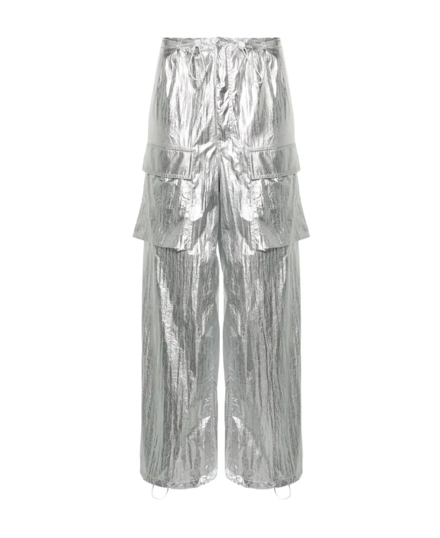 Drawstring-Fastening Metallic Trousers