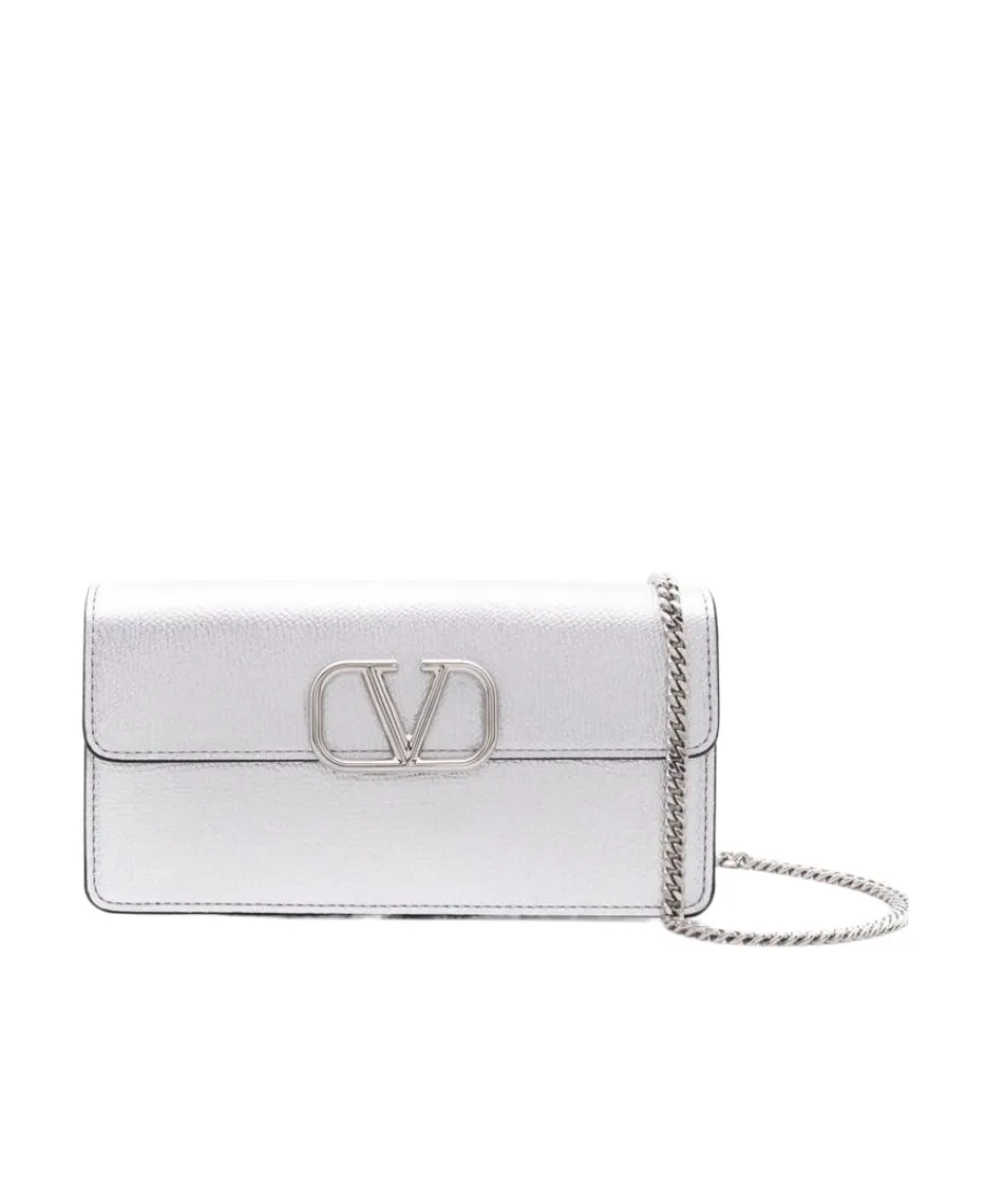 Valentino Vlogo Signature Metallic Effect Foldover Top Wallet