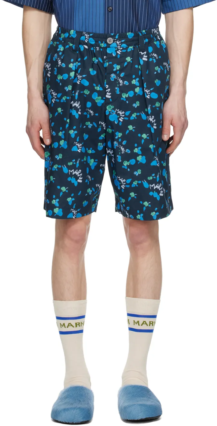 Marni Allover Abstract-Print Deck Shorts