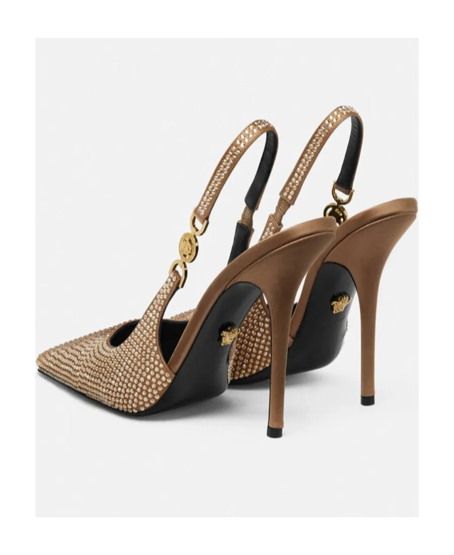 Versace Embellished Medusa 95 Square Toe Slingback Pumps