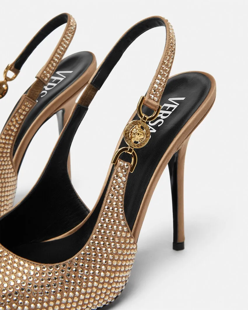Versace Embellished Medusa 95 Square Toe Slingback Pumps