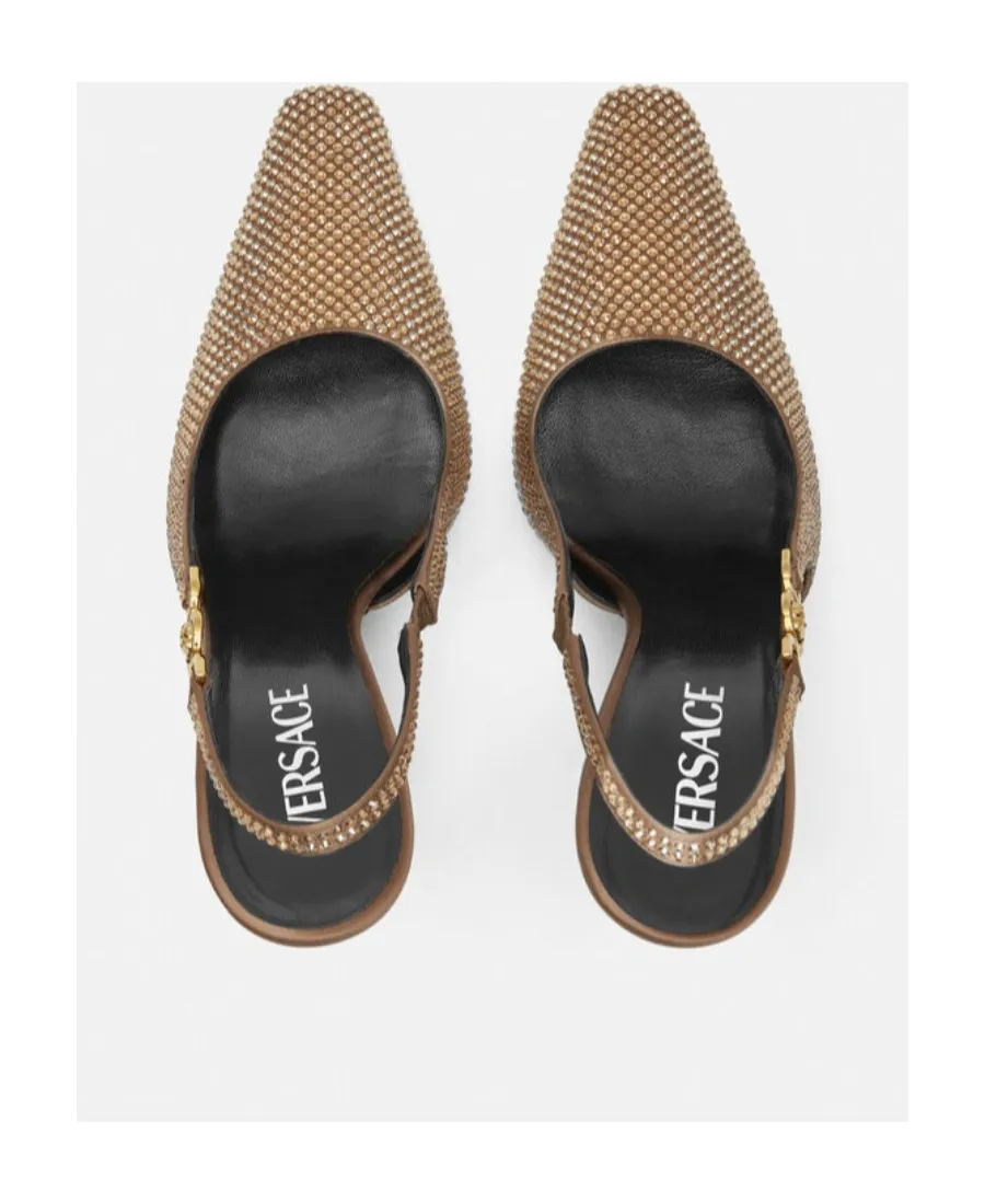 Versace Embellished Medusa 95 Square Toe Slingback Pumps