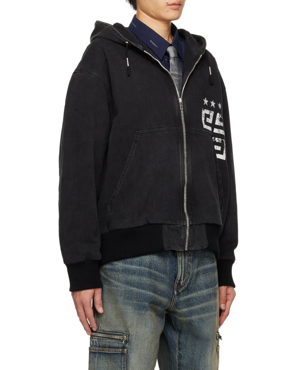 Logo Zipper Denim Coat
