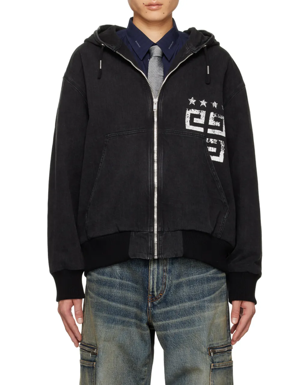 Logo Zipper Denim Coat
