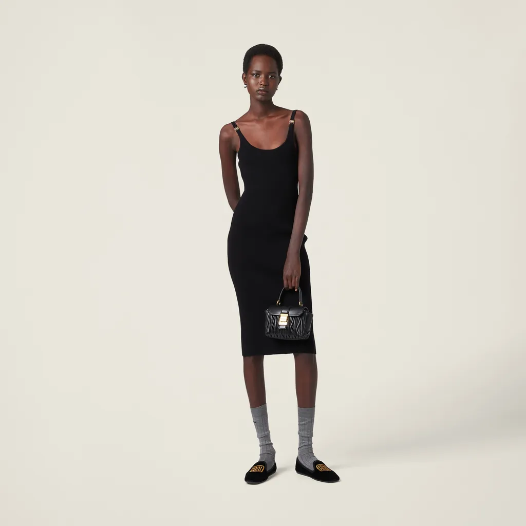 Miu Miu Sleeveless Ribbed-Knit Midi Dress