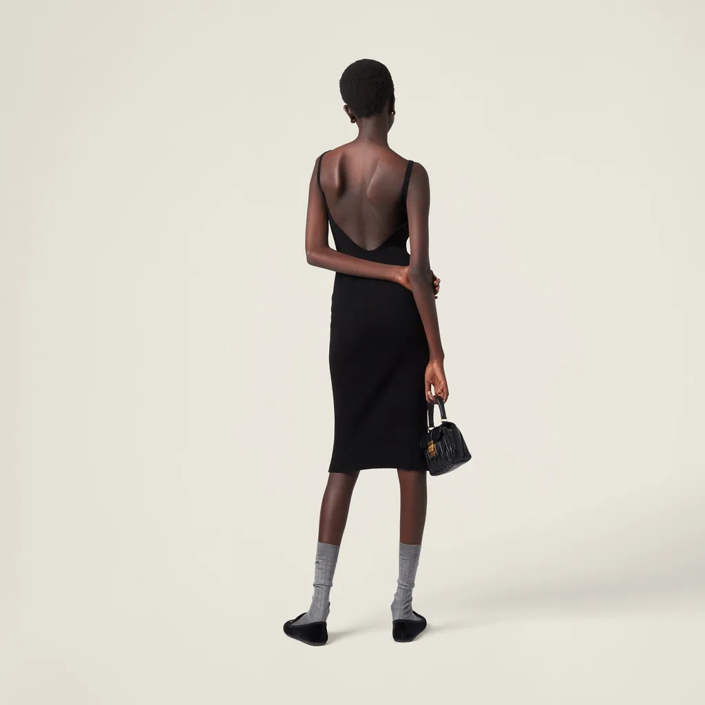 Miu Miu Sleeveless Ribbed-Knit Midi Dress