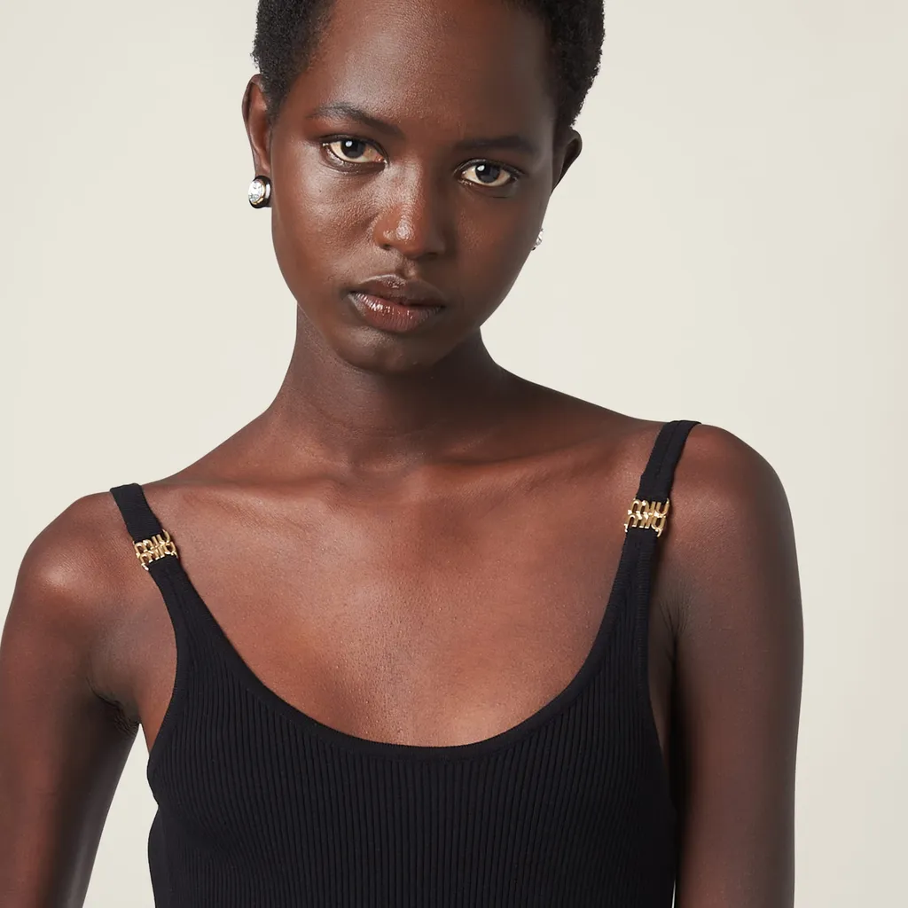 Miu Miu Sleeveless Ribbed-Knit Midi Dress
