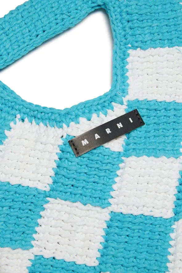 Marni Kids Logo Patch Checked Crochet Shoulder Bag