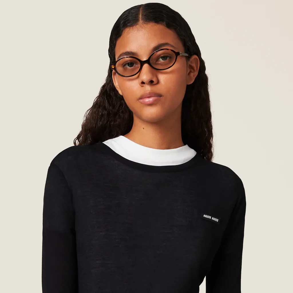 Miu Miu Logo-Patch Long-Sleeved Dress