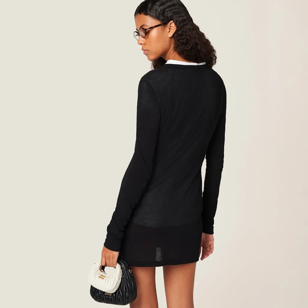 Miu Miu Logo-Patch Long-Sleeved Dress