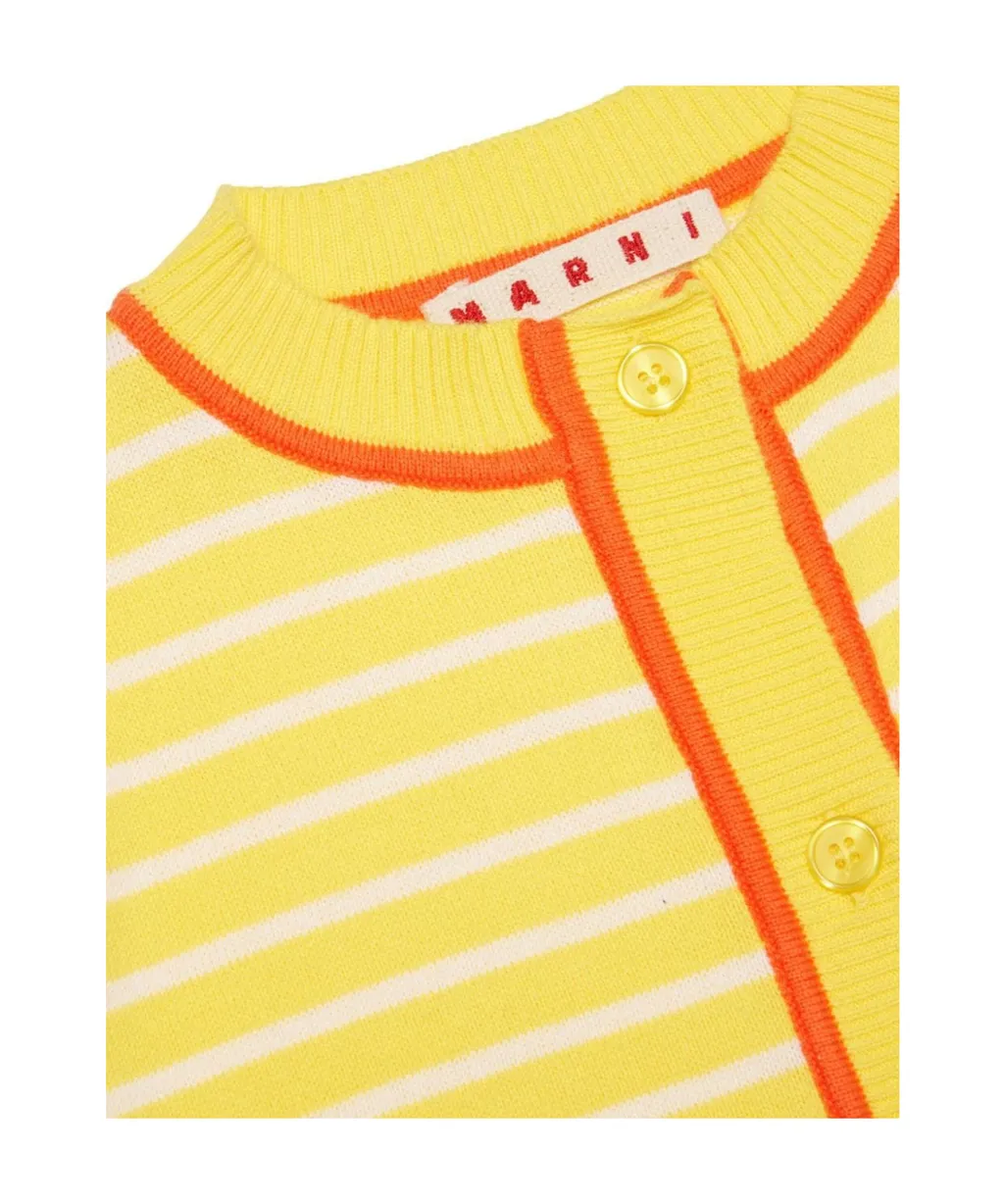 Marni Kids Logo Patch Striped Cardigan