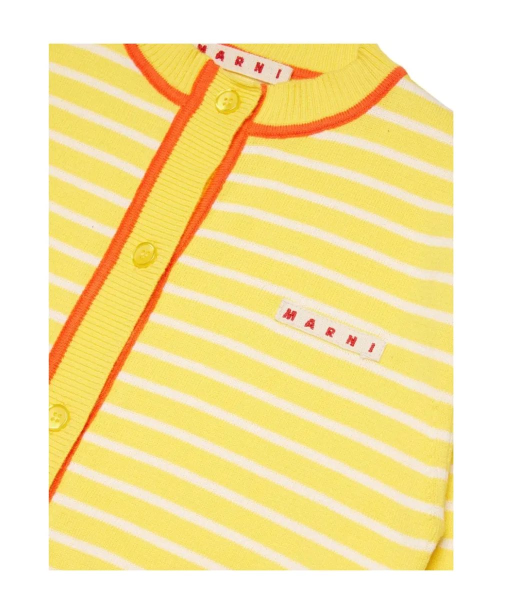 Marni Kids Logo Patch Striped Cardigan
