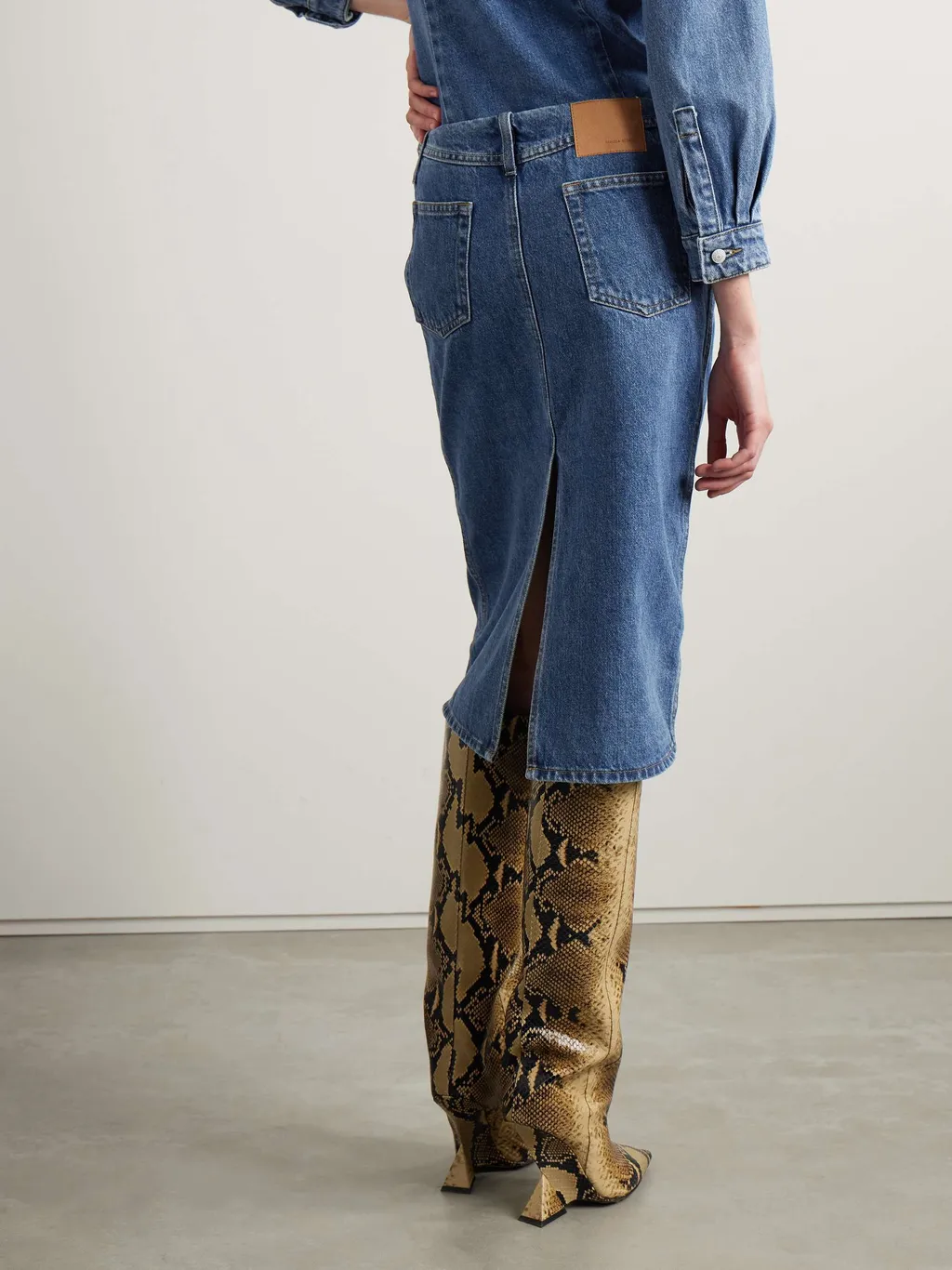Magda Butrym Straight Hem Midi Denim Pencil Skirt