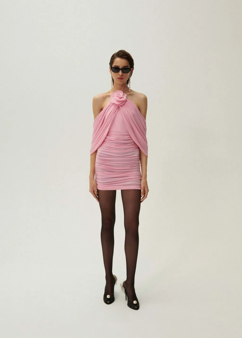 Magda Butrym Ruched Flower Appliqué Wrapped Dress
