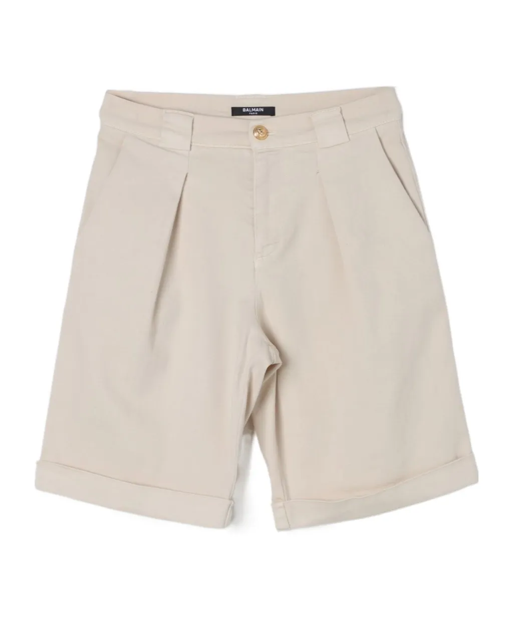 Balmain Kids Turn-Up Cuff Twill Tailored Shorts