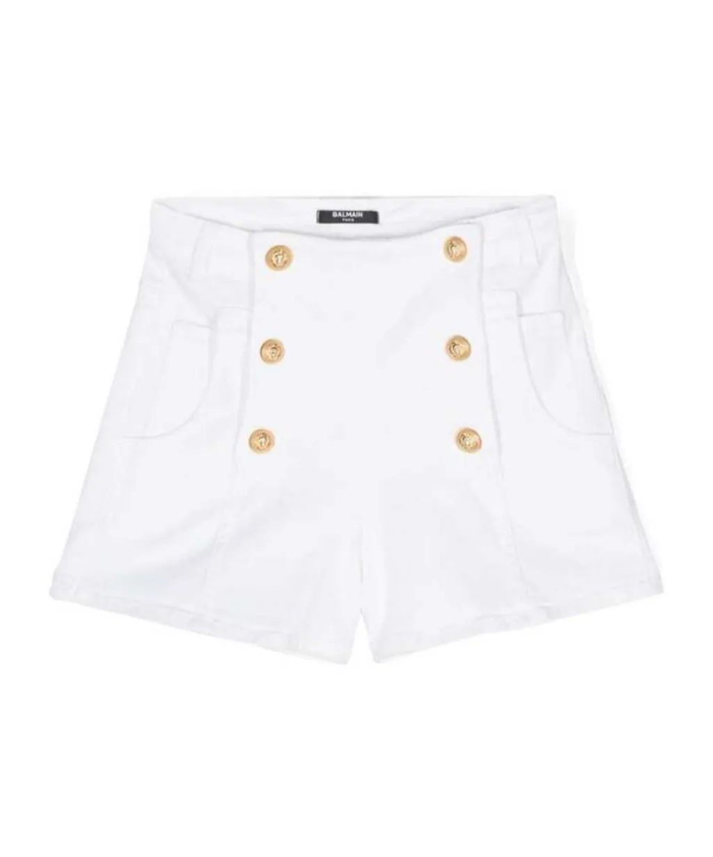Balmain Kids High-Waist Denim Shorts