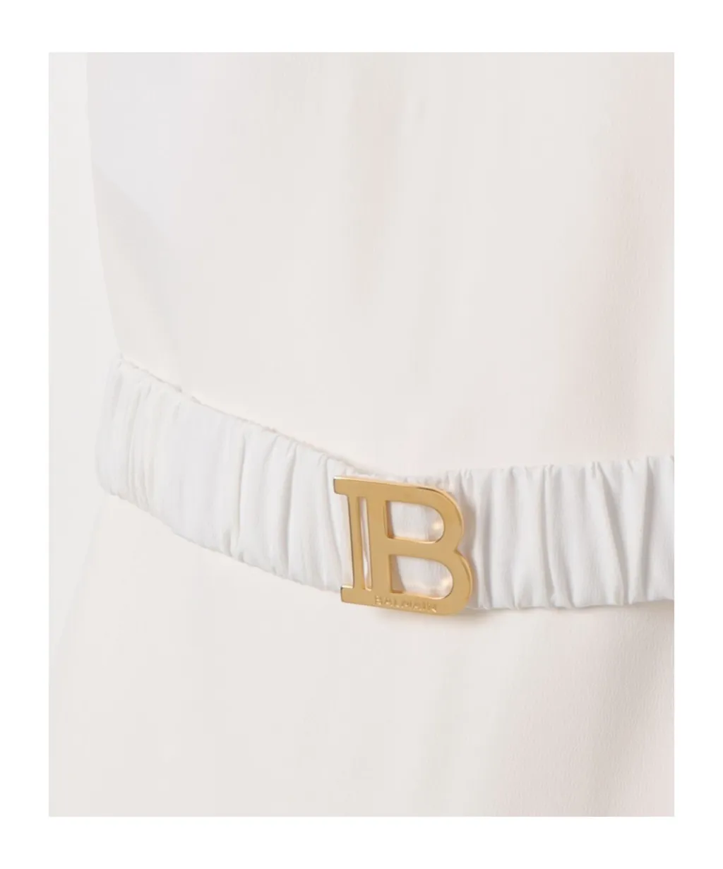 Balmain Kids Logo Printed Belted Crewneck Dress