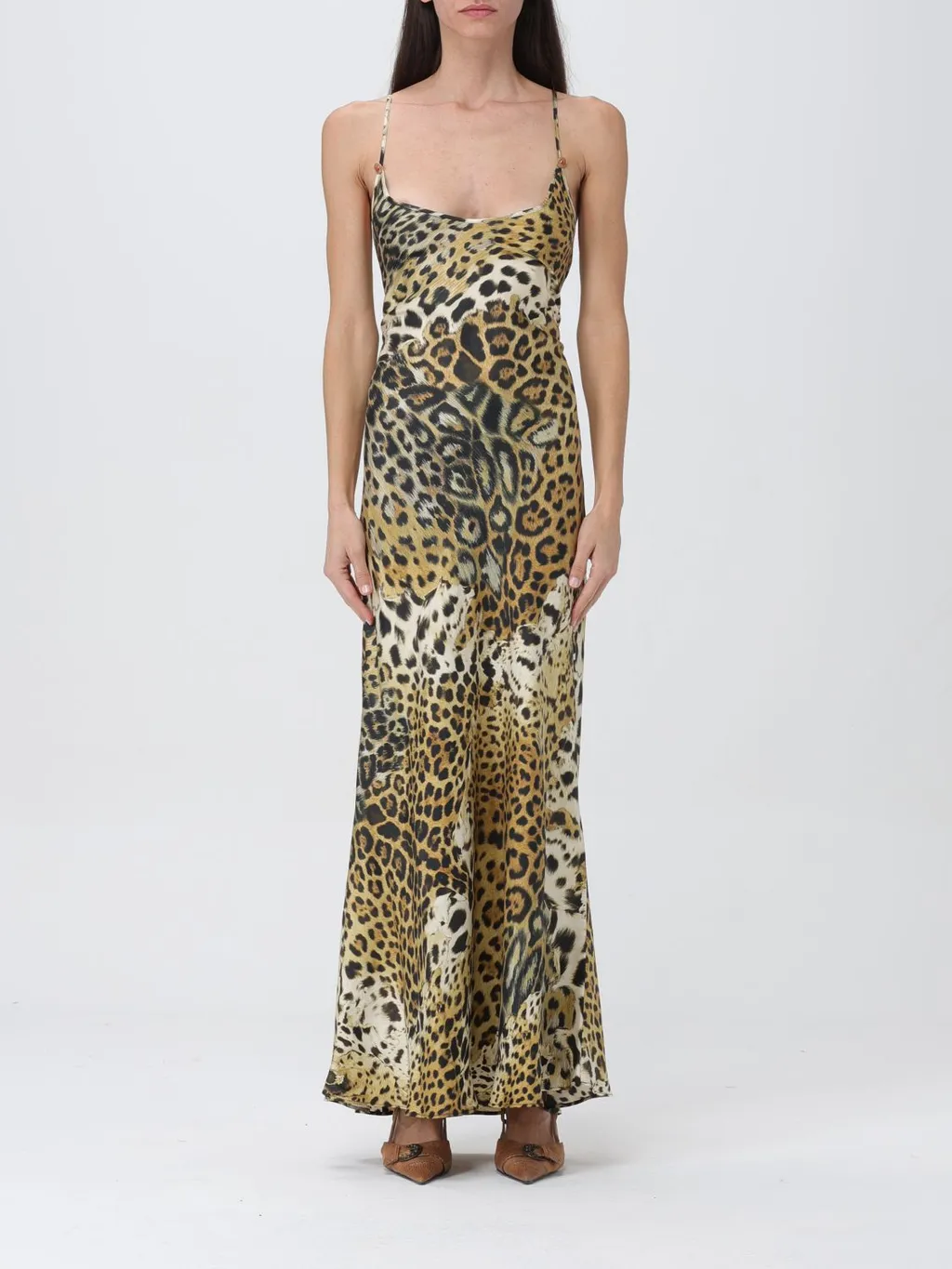 Roberto Cavalli Leopard Printed V-Neck Dress