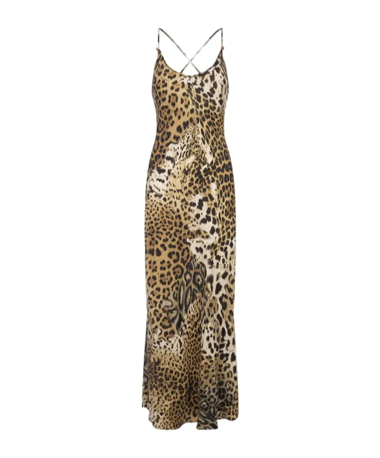 Roberto Cavalli Leopard Printed V-Neck Dress
