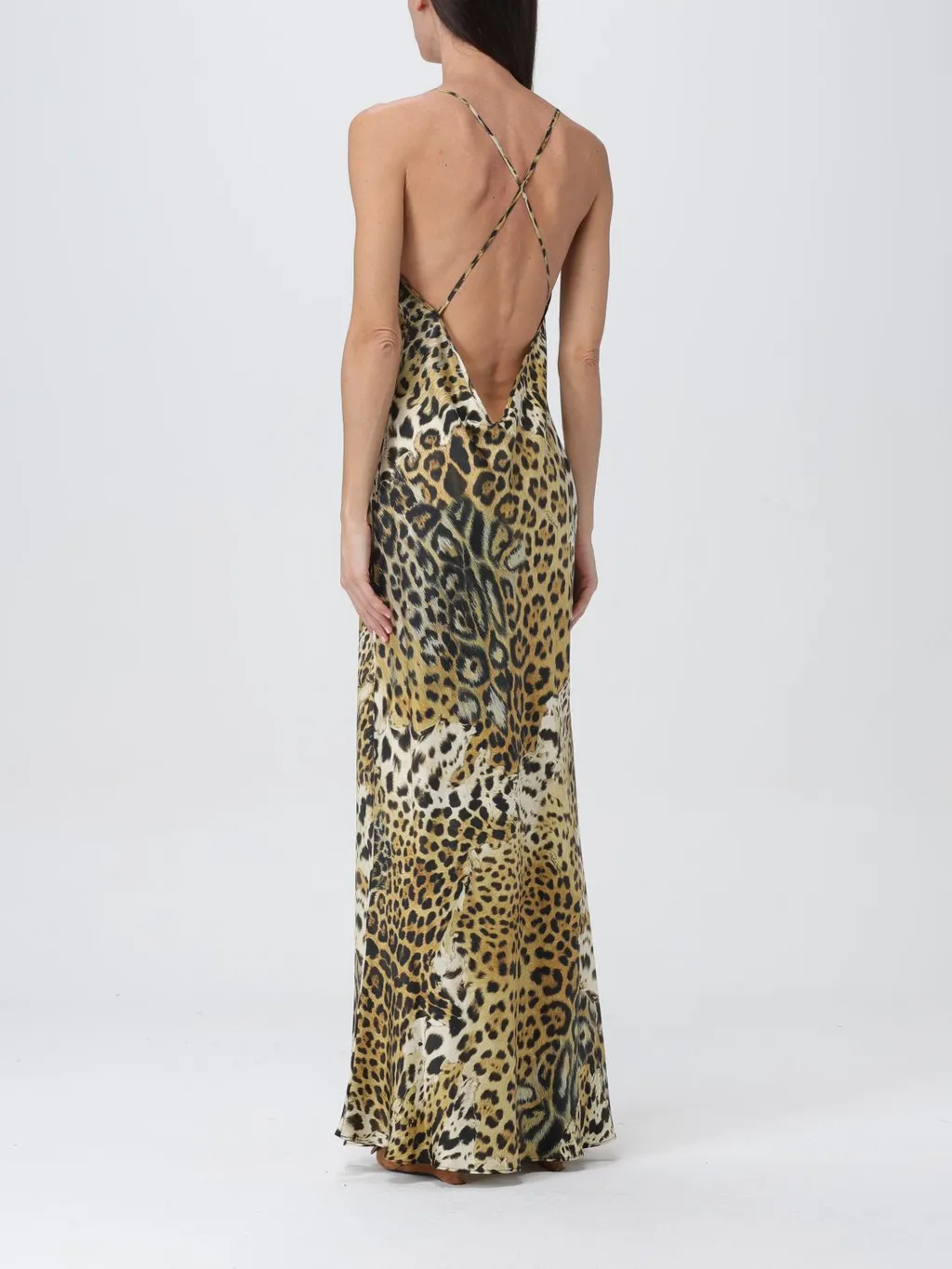 Roberto Cavalli Leopard Printed V-Neck Dress