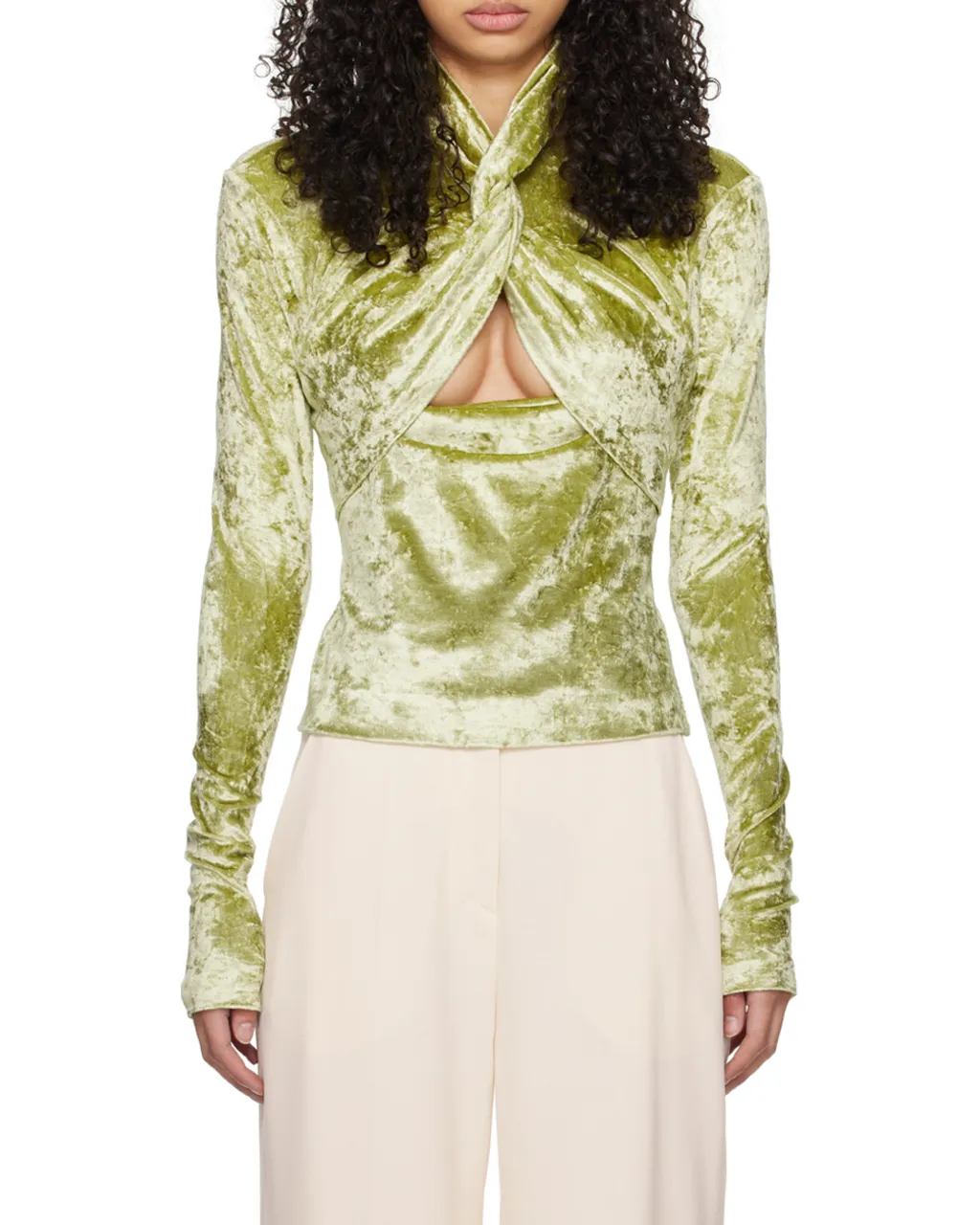 Nanushka Iride Twist-Front Crushed Velvet Top