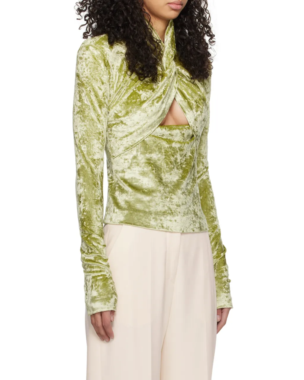 Nanushka Iride Twist-Front Crushed Velvet Top